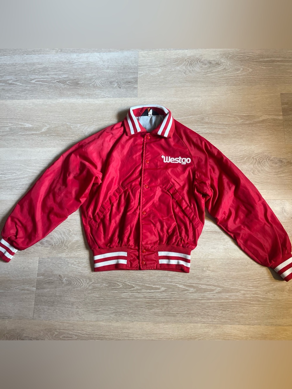 Vintage Red Westgo satin snap up bomber jacket